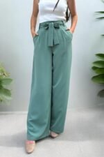 Double İtalyan Kuşaklı Bol Paça Kahverengi Pantolon - Görsel 4