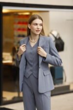 Gri Double İtalyan Blazer Ceket Yelek ve Pantolon Takım - Görsel 3