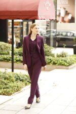 Mürdüm Double İtalyan Blazer Ceket Yelek ve Pantolon Takım - Görsel 3