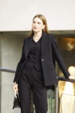 Siyah Double İtalyan Blazer Ceket Yelek ve Pantolon Takım - Görsel 2