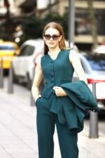 Zümrüt Yeşili Double İtalyan Blazer Ceket Yelek ve Pantolon Takım - Görsel 3