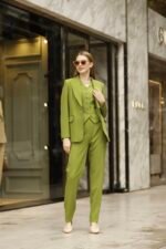 Yeşil Double İtalyan Blazer Ceket Yelek ve Pantolon Takım