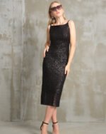 Astarlı Pul Payet İşlemeli Askılı Elbise