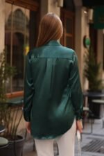 Yeşil Düğmeli Saten Gömlek - Görsel 2