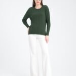 Haki Bisiklet Yaka Desenli Triko Kazak