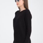 Siyah Bisiklet Yaka Desenli Triko Kazak