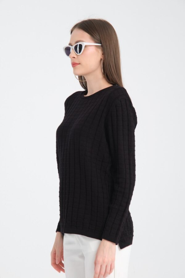 Haki Bisiklet Yaka Desenli Triko Kazak - Görsel 2