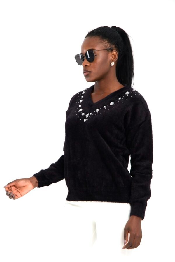 Pudra V Yaka İşleme Detay Yumoş Kazak - Görsel 3