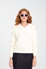 Pudra V Yaka İşleme Detay Yumoş Kazak - Görsel 2