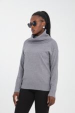 Gri Degaje Yaka Triko Kazak