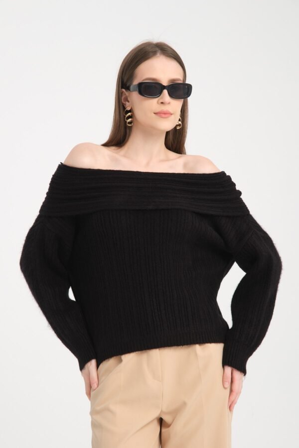 Kırmızı Madonna Yaka Fitilli Kazak - Görsel 2