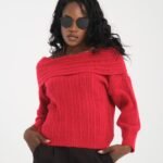 Kırmızı Madonna Yaka Fitilli Kazak