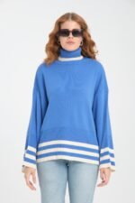 Pembe Boğazlı Şerit Detay Triko Kazak - Görsel 2