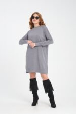 Gri Kol Örgü Model Triko Kazak Elbise
