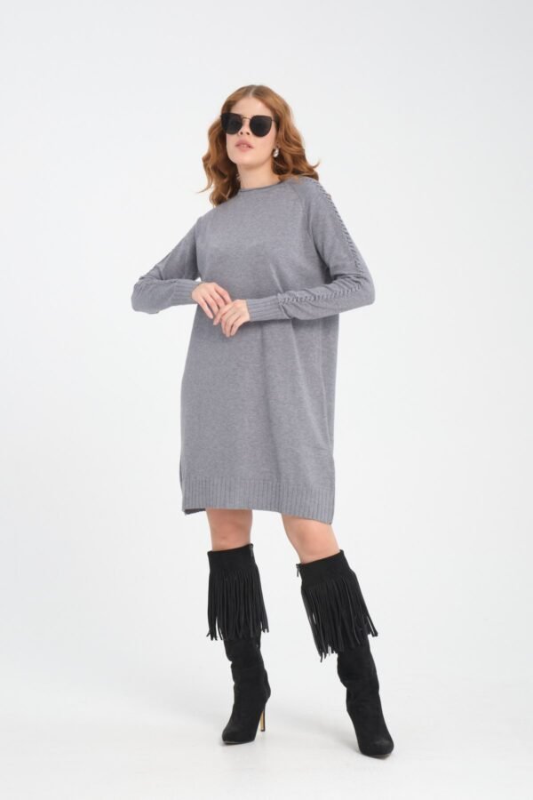 Siyah Kol Örgü Model Triko Kazak Elbise - Görsel 2