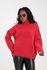 Krem İnci İşlemeli Dik Yaka Kazak - Görsel 2