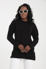 Taş Rengi Yırtmaç Detaylı Triko Kazak - Görsel 3