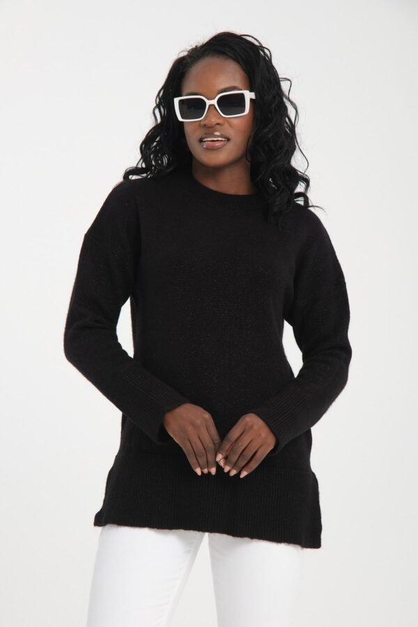 Taş Rengi Yırtmaç Detaylı Triko Kazak - Görsel 3