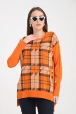 Siyah Yırtmaç Detaylı Desenli Triko Kazak - Görsel 3