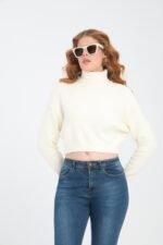 Pembe Boğazlı Crop Kazak - Görsel 3