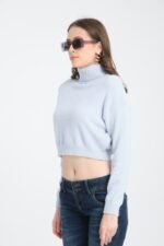 Pembe Boğazlı Crop Kazak - Görsel 4