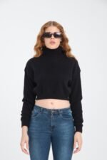 Pembe Boğazlı Crop Kazak - Görsel 5