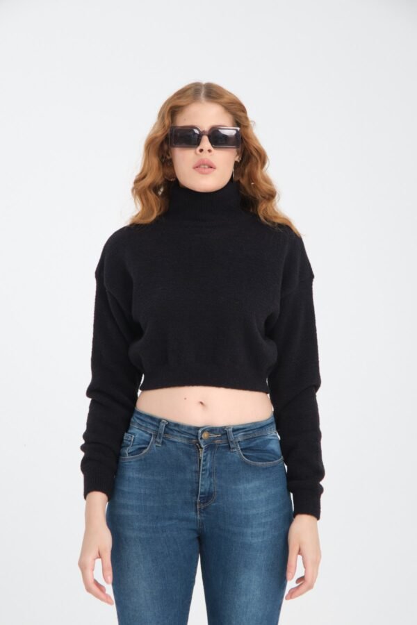 Pembe Boğazlı Crop Kazak - Görsel 5