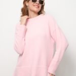 Pembe Yırtmaç Detaylı Triko Kazak