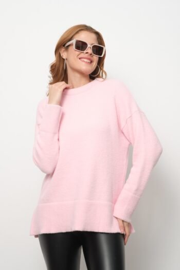 Pembe Yırtmaç Detaylı Triko Kazak