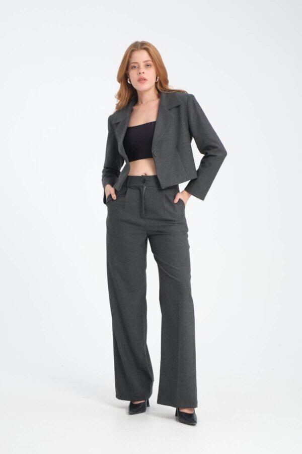 Gri Kısa Tek Düğmeli Ceket - Görsel 2