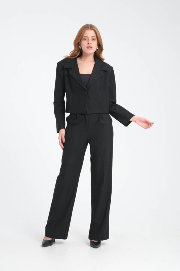 Gri Kısa Tek Düğmeli Ceket - Görsel 6