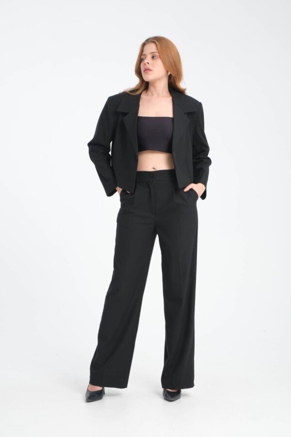 Gri Kısa Tek Düğmeli Ceket - Görsel 4