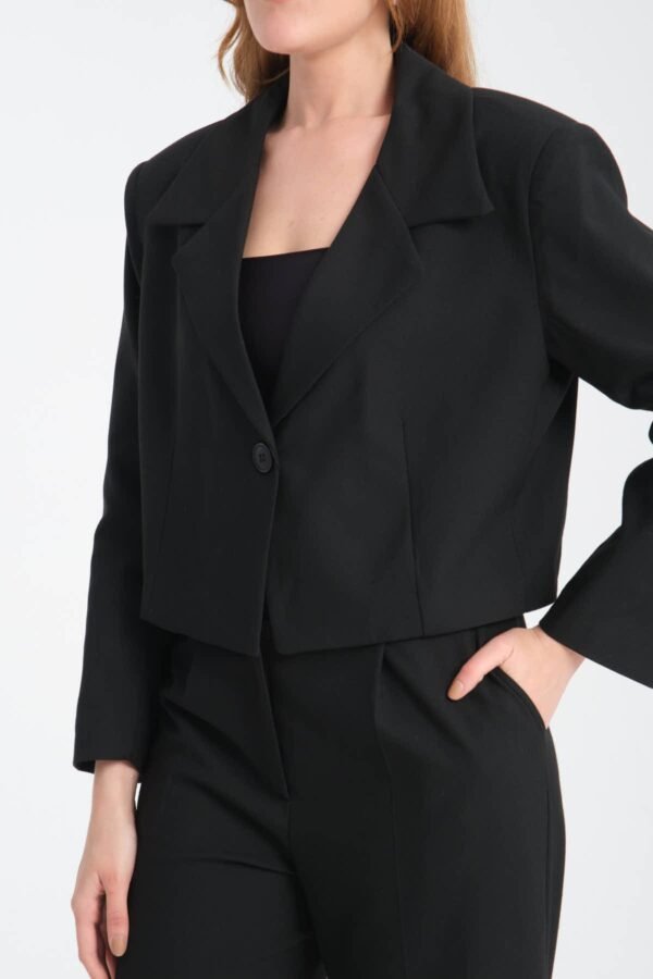 Gri Kısa Tek Düğmeli Ceket - Görsel 5