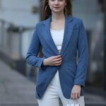 Mavi Kadife Fitilli Blazer Ceket