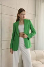 Turuncu Keten Blazer Ceket - Görsel 3