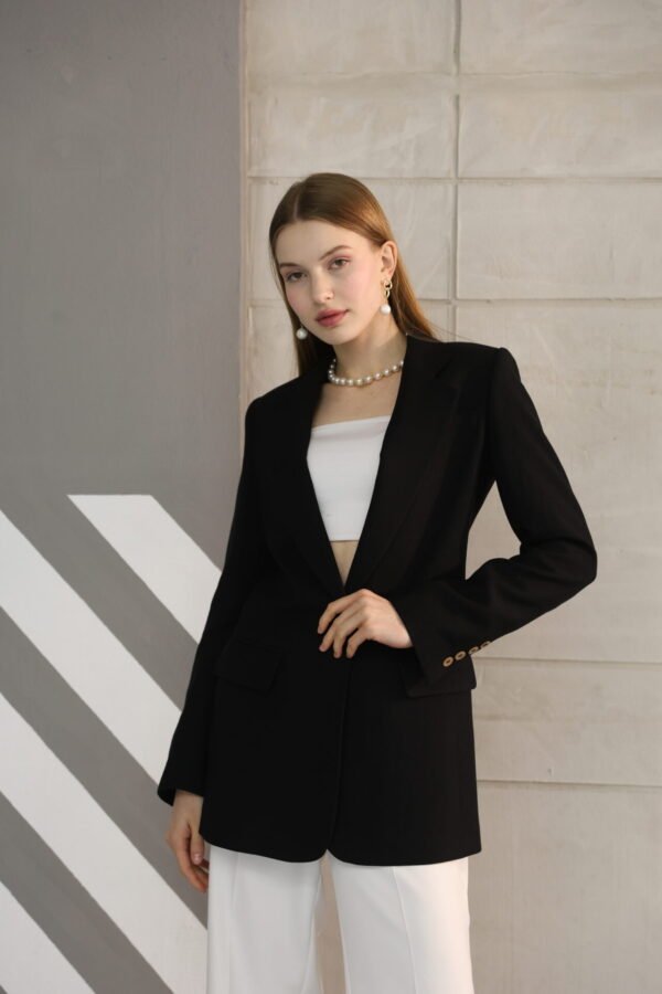 Beyaz Uzun Slim Fit Blazer Ceket - Görsel 4