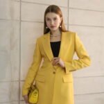 Sarı Uzun Slim Fit Blazer Ceket