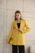 Beyaz Uzun Slim Fit Blazer Ceket - Görsel 5