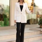 Beyaz Uzun Slim Fit Blazer Ceket