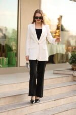 Beyaz Uzun Slim Fit Blazer Ceket