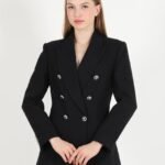 Siyah Tüvit Kruvaze Blazer Ceket