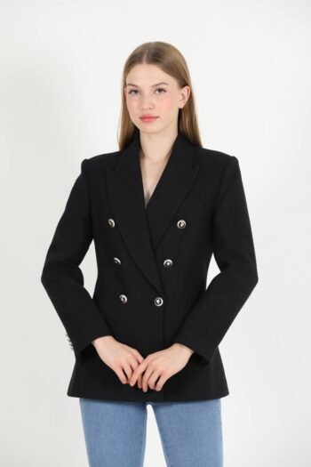 Siyah Tüvit Kruvaze Blazer Ceket