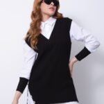 Siyah V Yaka Örgü Süveter Gömlek