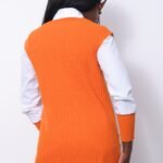 Turuncu V Yaka Örgü Süveter Gömlek