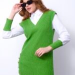 Yeşil V Yaka Örgü Süveter Gömlek