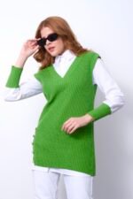 Siyah V Yaka Örgü Süveter Gömlek - Görsel 5