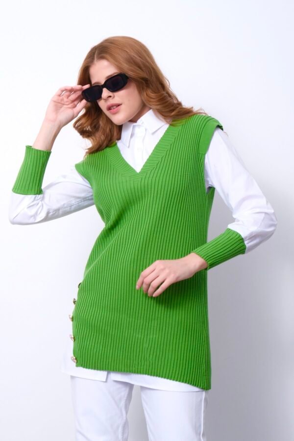 Siyah V Yaka Örgü Süveter Gömlek - Görsel 5