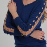 Lacivert Kol Delik Detay Triko Bluz Kazak