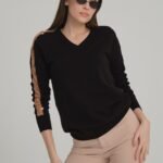 Siyah Kol Delik Detay Triko Bluz Kazak