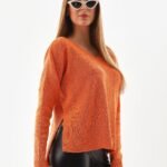 Turuncu Yandan Yırtmaç Detay Triko Bluz Kazak